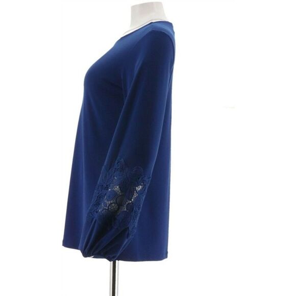 Dennis Basso Caviar Crepe Lace-Trimmed Slves Tunic - Picture 4 of 5